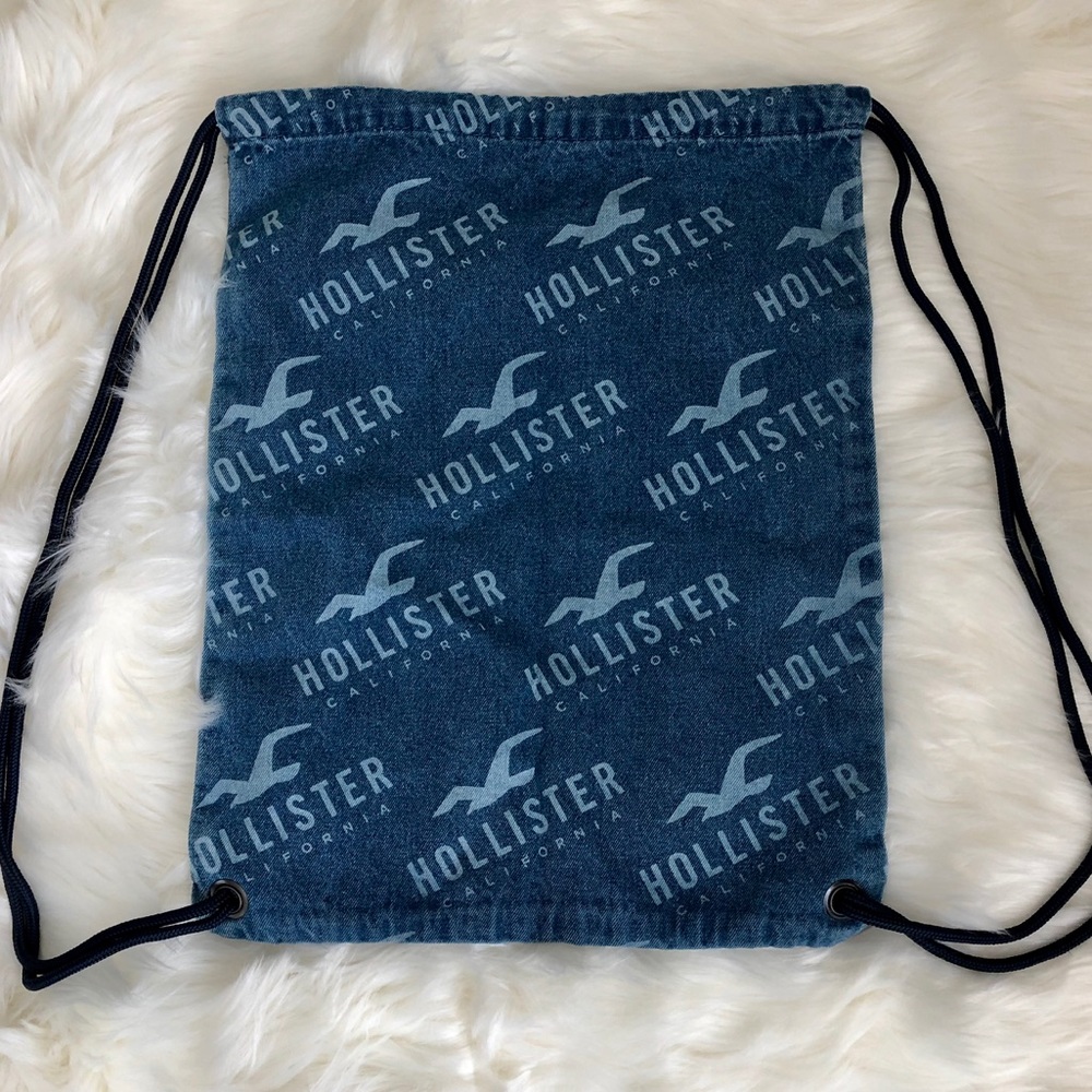 Hollister Denim Drawstring Bag Blue